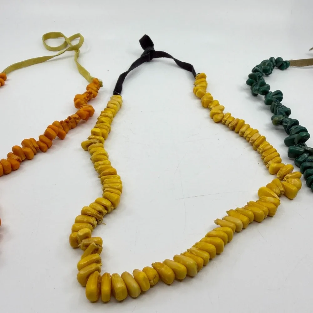 Necklace Lot 3 Vintage Boho Statement Chunky Bead Ribbon Tie Orange Yellow Green